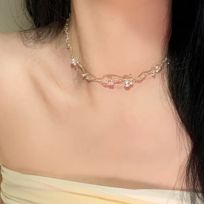 

Luxury Pearl Zircon Invisible Wire Bracelet Unique Design Summer Trendy Individuality Delicate Wrist Jewelry for Women Daily