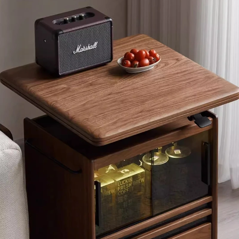 Mesa de té elevadora de madera maciza, mesa de comedor móvil de un solo cuerpo de nogal negro para sala de estar, pequeño apartamento, doble uso