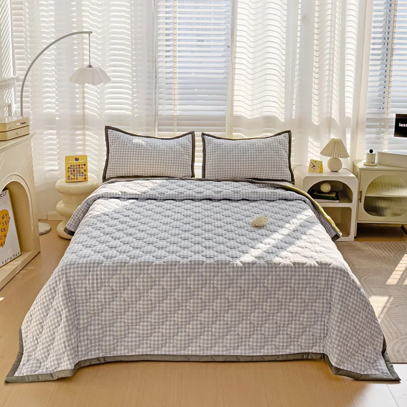 Quilted Bedspread Plaid Style Bed Linen Thickened Bedsheet Home Blanket Skin-friendly Bed Cover 침대커버 (Pillowcase Need Order)