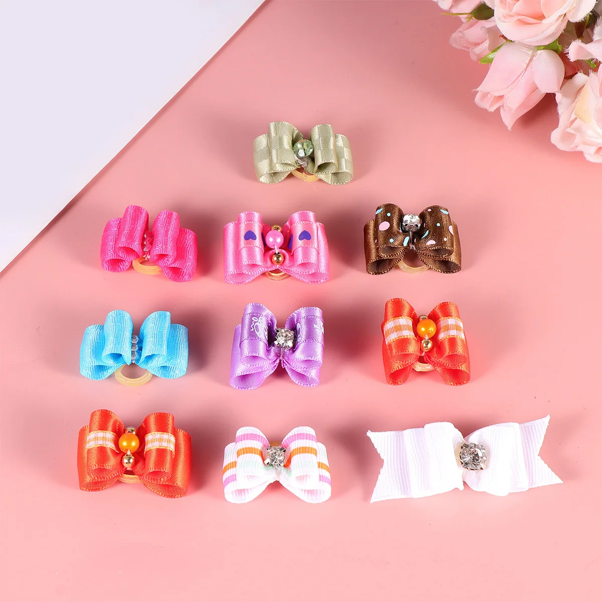 

10Pcs Double Bowknot Hairpin Pet Hairwear Dog Cat Headwear Adorable Hair Rope for Puppy Everyday Wear Bow Hairpin