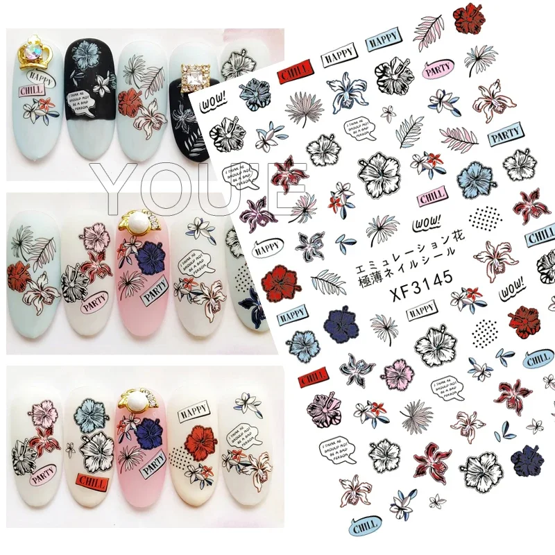 5 pièces Nail Art autocollant décalcomanies fleur manucure conception pour ongles Art décoration dos colle ongles enveloppes feuille Naklejki Na Paznokcie