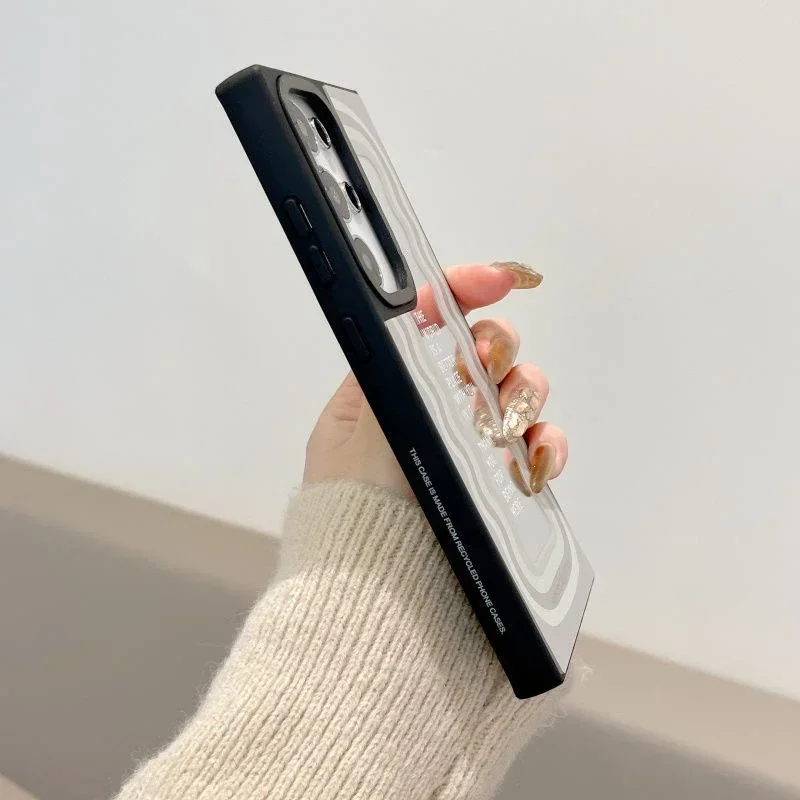 Wave Mirror Surface Black Border Magnetic Case for Samsung Galaxy S25 + Plus S24 S23 Ultra S25U Cover Case