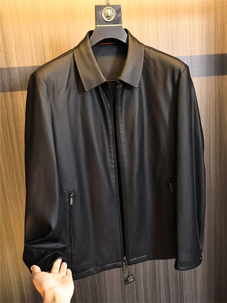 

Мужская куртка из высококачественной искусственной кожи с узором личи, повседневная, деловая, с воротником, для осеннего сезона