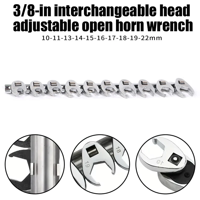 

10pcs 3/8" Drive Flare Nut Wrench Set Metric 10-22mm Crowfoot Flare Spanner Tools With Storage Rail For Home Repair Technicians