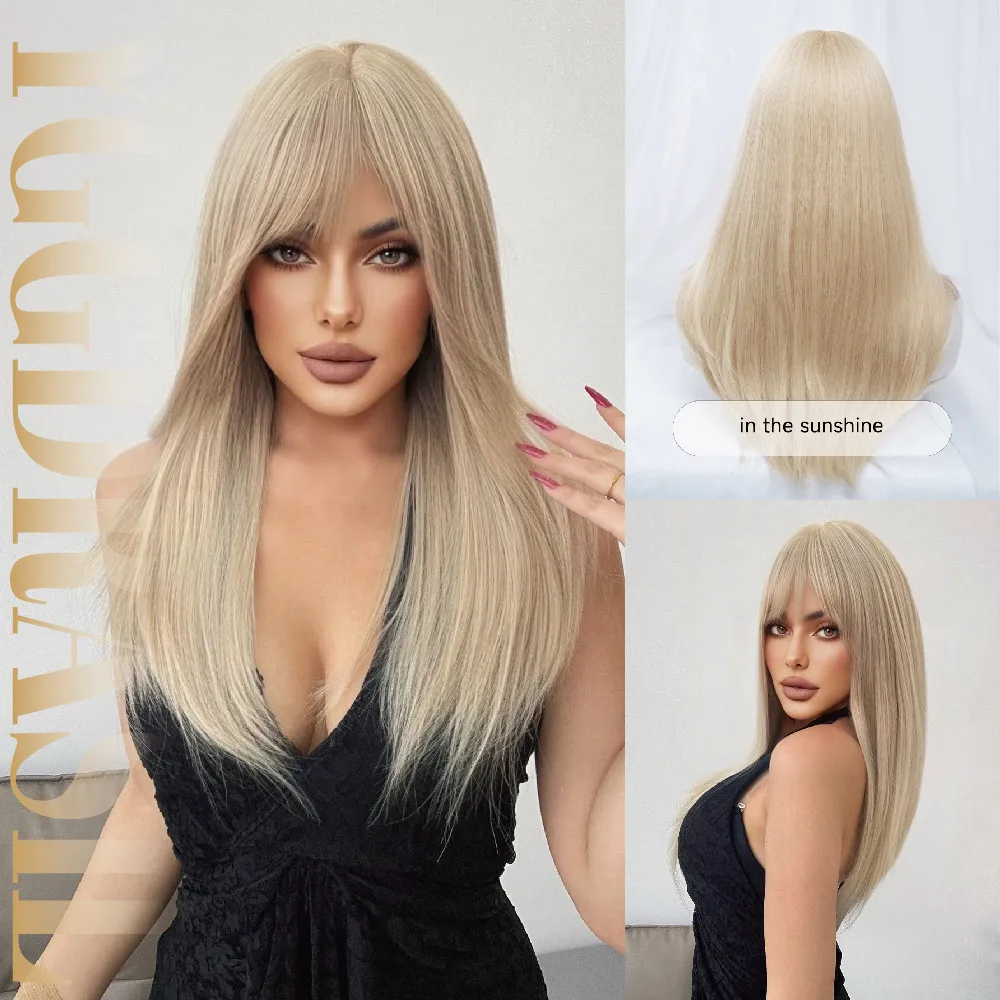 

24-дюймовый винтажный парик бежево-русого цвета из синтетических волос с челкой, средней длины, натуральный прямой, для женщин, для повседневного использования, термостойкий