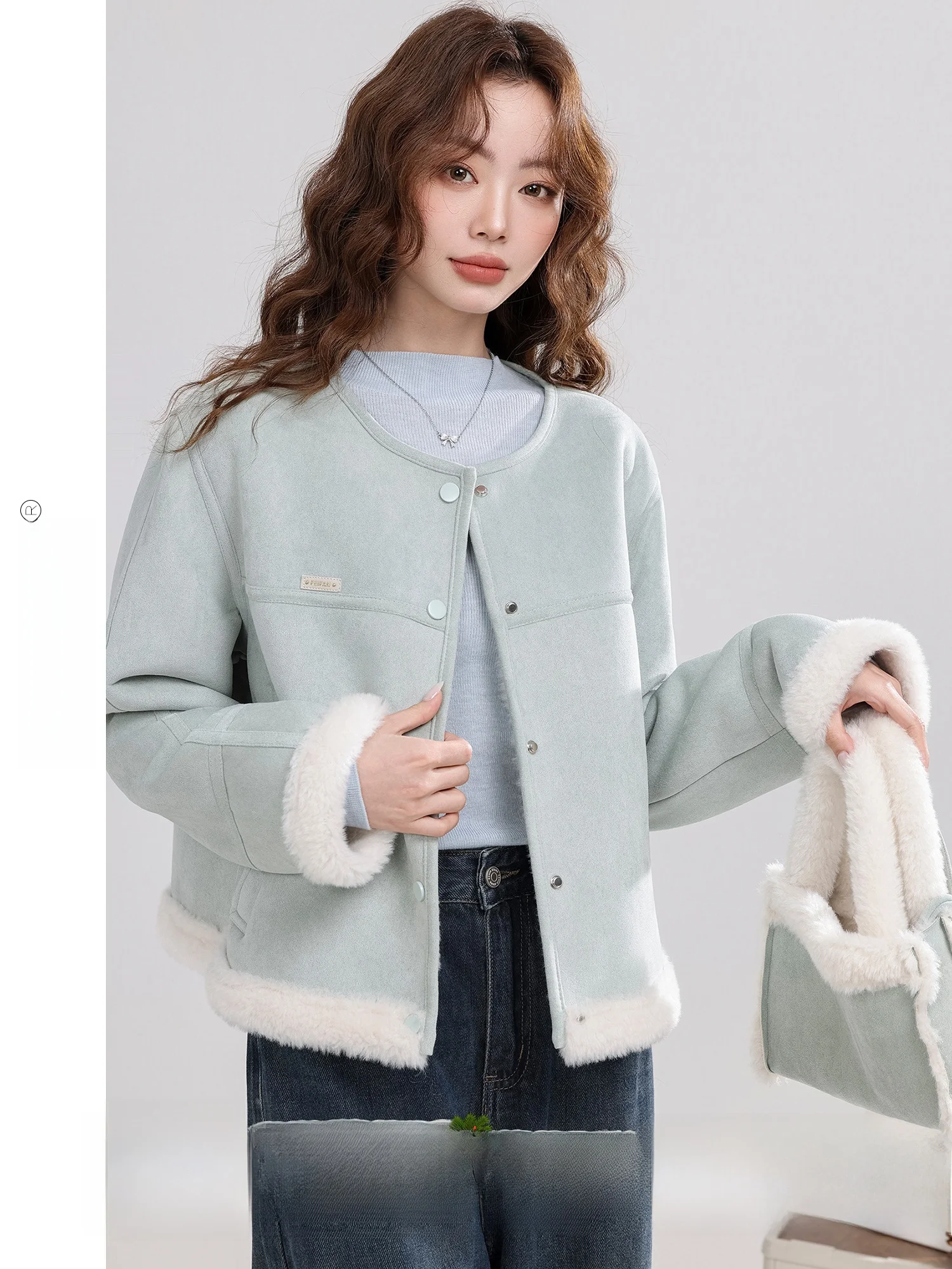 

Warm Faux Fur ort Coat Retro Sle round Ne Women's Outerwear Breathable Water-Resistant Lightweight Polyester Blend