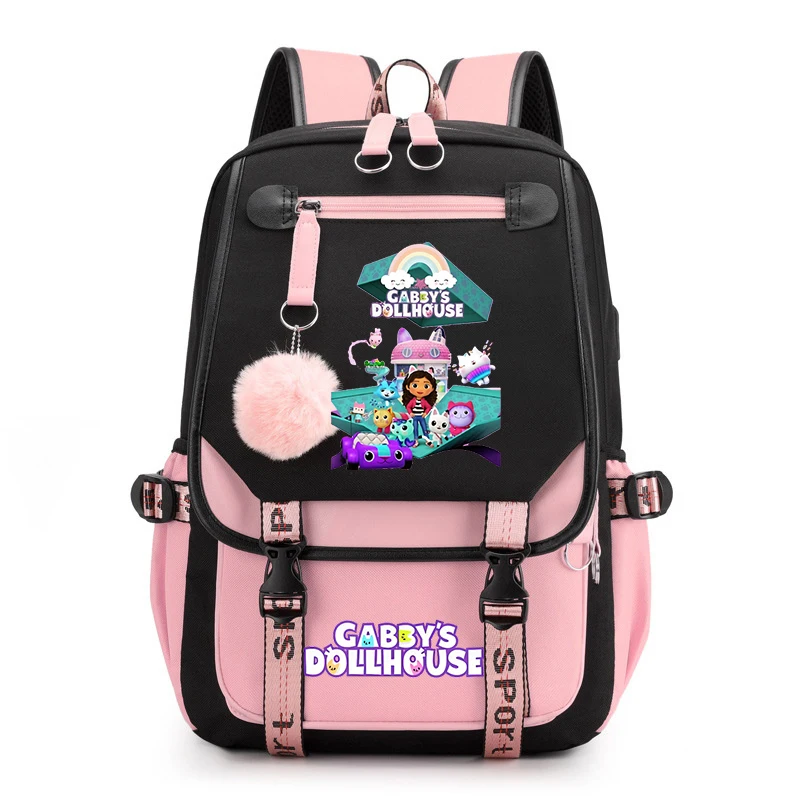 New Gabby's Dollhouse Students Durable School Bag Teenager Girls Usb Charging Backpacks Bookbag Gabby Dollhouse Backpack Women