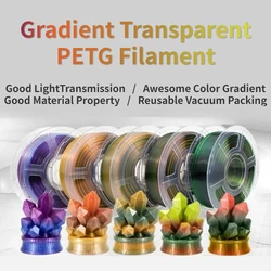 PETG-Filament Impressora 3D Transparente, Dual Color, Tri-Color Mudança, Característica Transmissão de Luz, 1,75mm, Gradiente