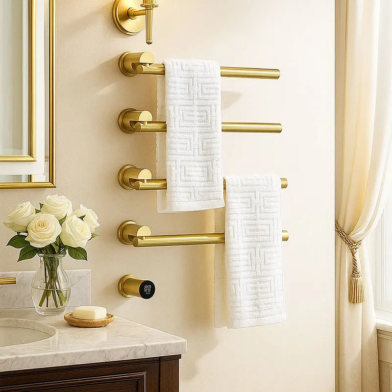 Rotating wall mounted 304 stainless steel electric towel rack, hidden intelligent towel heating and drying rack