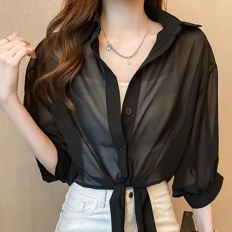 

Y2K Solid Flared Sleeve Cardigan Casual Lace-up Beach Cover-Ups Coquette White Long Sleeves Shirts Sunscreen Outwear
