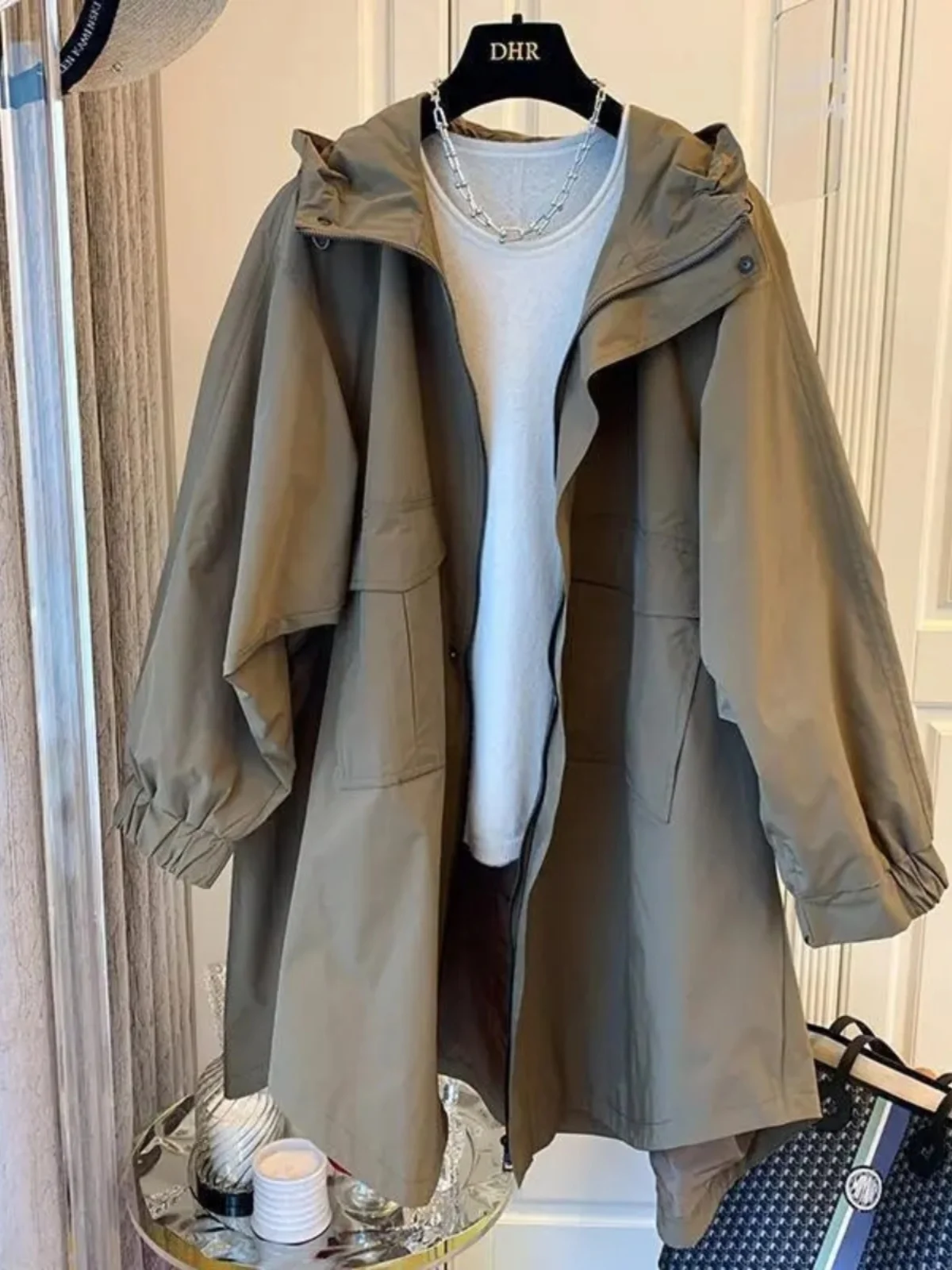 plus Size Women's Jacket 300 Pounds Medium Length Loose Meat Concealing Slimming Windbreaker Autumn 200 Korean Style Commute
