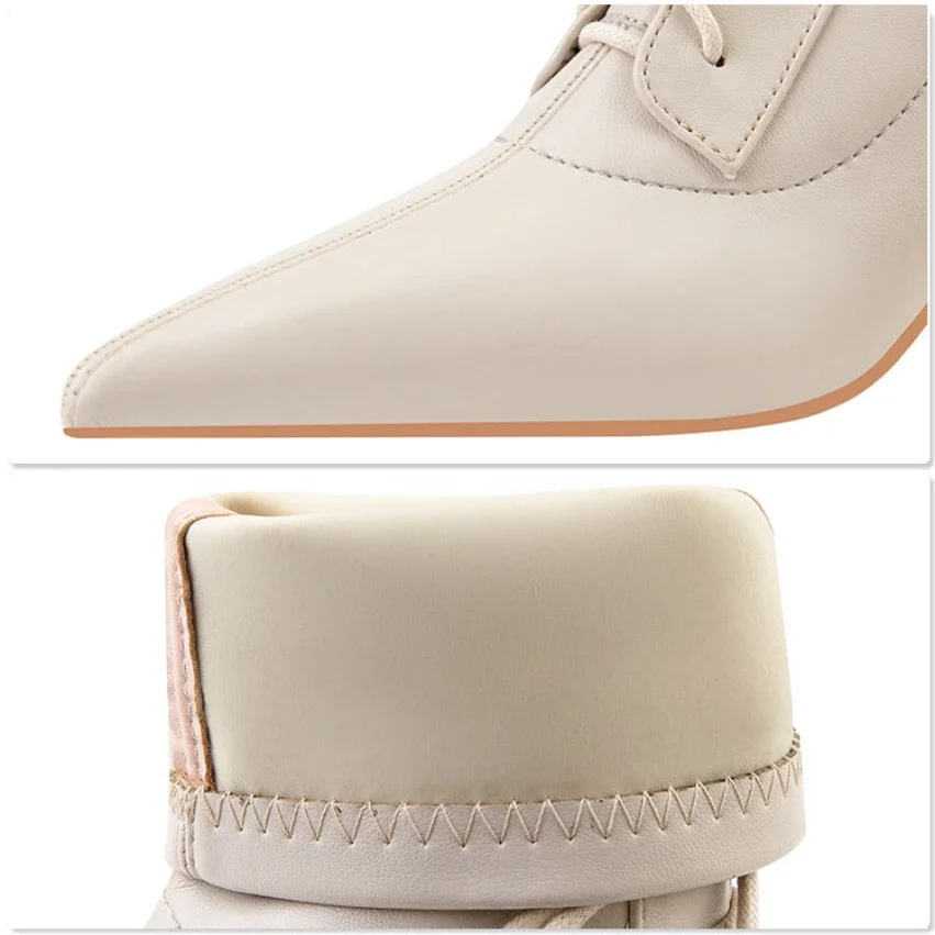 Lace Up Leathers Black High Ankle Boots Pointed Toe Fashion Brand Designer Short Boot Fine Heel Sexy Fall Winter High Heels
