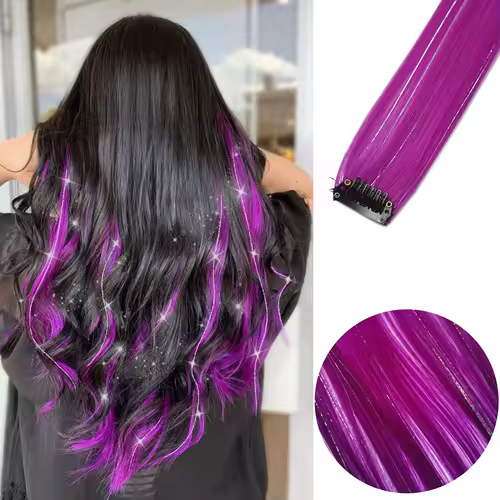 Clip in Hair Extensions Colored Party Highlights 22 inches 6pcs/pack Multi-colors Straight Hair Synthetic Hairpieces Royal Blue - Image 23