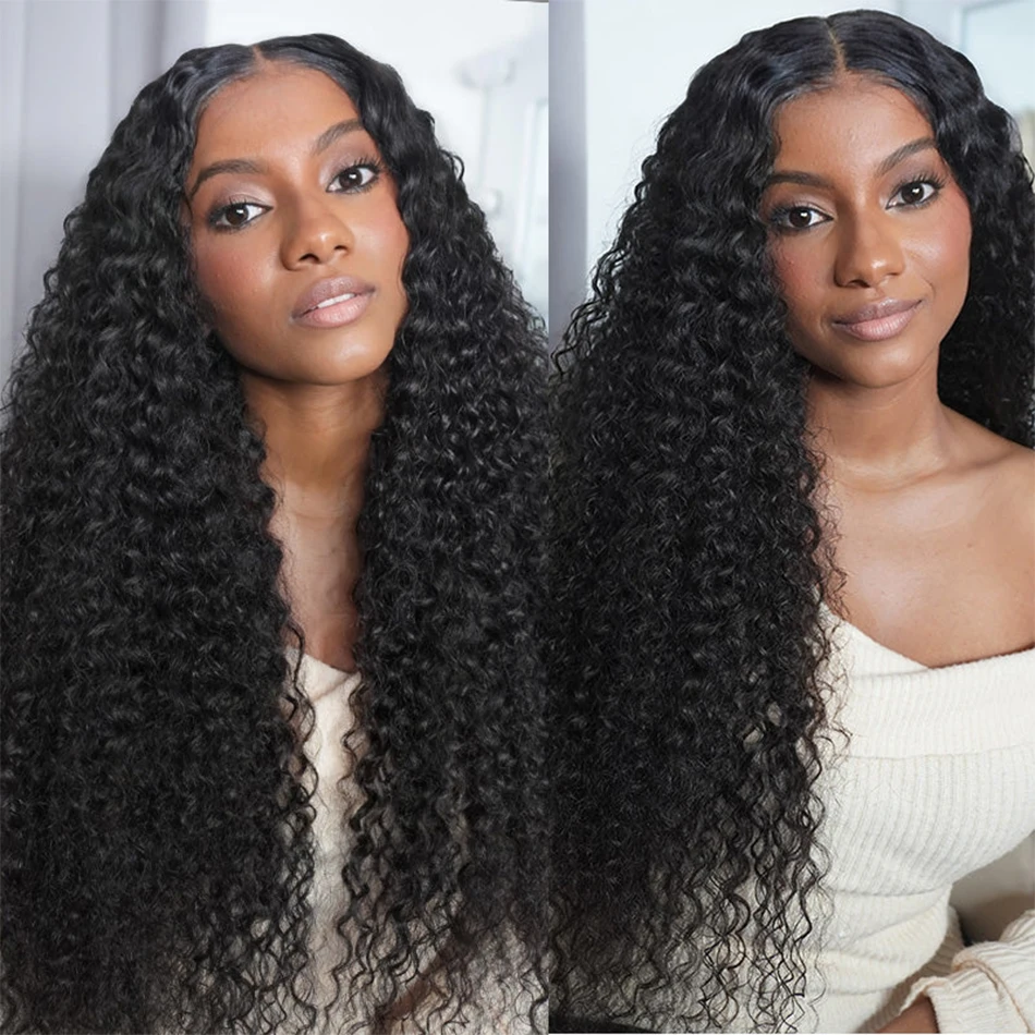 Brazilian Remy Deep Wave Human Hair Wig Transparent Lace Front 13x4 HD Pre Plucked 200% Density Curly Wig Bleached Knots for Natural Look