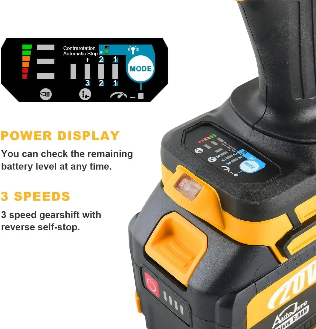 Chave de impacto sem fio de 3/4 polegadas sem escova de alto torque 1475 pés-lbs (2000 n.m) chave de impacto resistente com 2 peças de bateria 6.0a