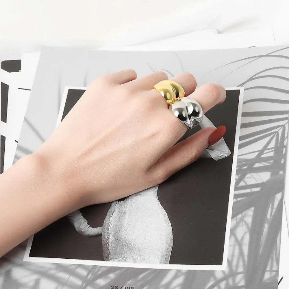 High Quality Stainless Steel Wide Chunky Rings Double Layer Adjustable Geometric Rings Trendy Unisex Open Ring