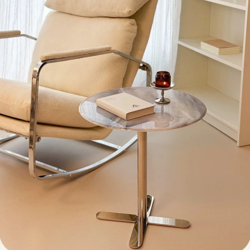 Bauhaus Luxury Side Table Stainless Steel Round Coffee Table Accent Nightstand for Living Room Bedroom Minimalist Home Furniture