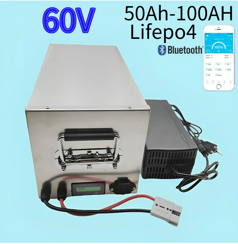 RHD  60V  Battery 50Ah 60Ah 70Ah 80Ah 90Ah 100Ah Lithium Lifepo4 For 1800W 3000W Two-Wheeler Motorcycle Scooter Tricycl