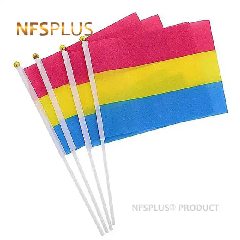 

10PCS Rainbow Pansexual Flag LGBT Pan Pride 14x21cm Homosexual Mini Stick Flags With Flagpoles For Decoration Celebration Parade