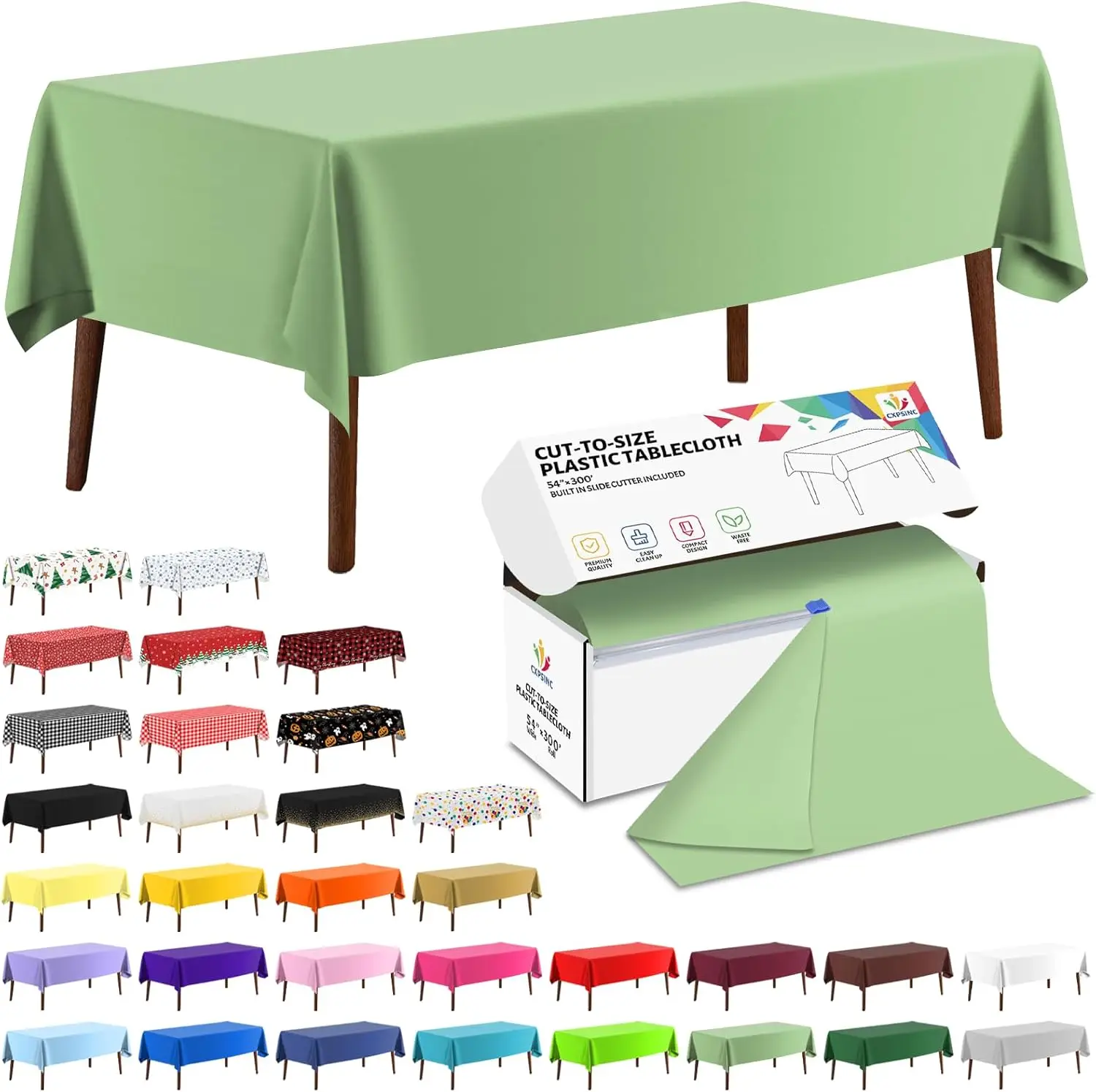 

Рулон одноразовой пластиковой скатерти 54 дюйма x 300 футов с резаком для всех типов столов