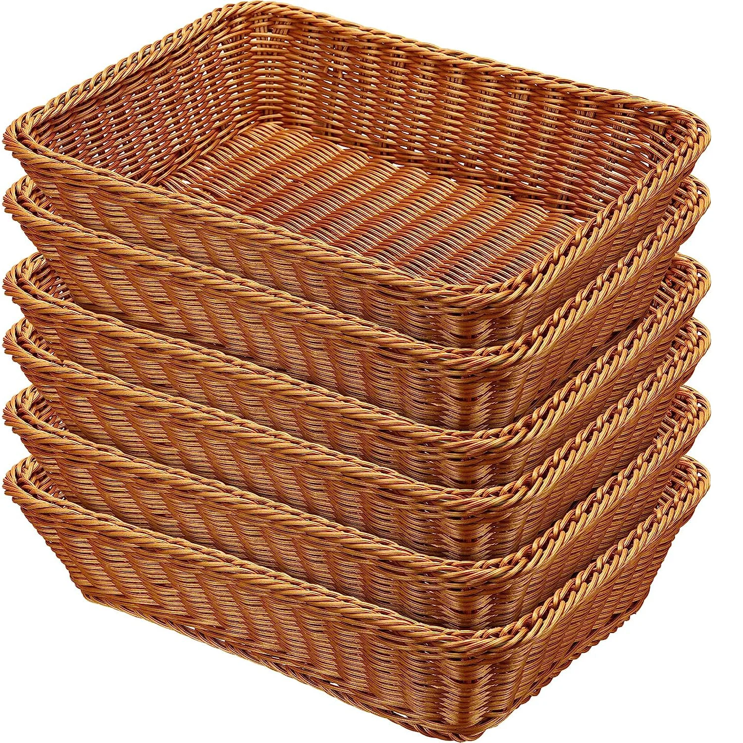 

Poly Wicker Bread Basket Woven Tabletop Food Fruit Vegetables Basket for Kitchen and Restaurant Serving or Outdoor Display