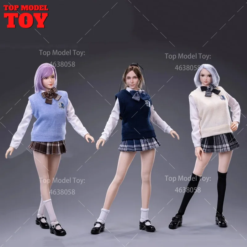 

1/6 cdtoys cd030 School Girl Knitted Vest Long Sleeves Shirt Pleated Skirt Shoe Accessory Model for 12'' Female Soldier Body