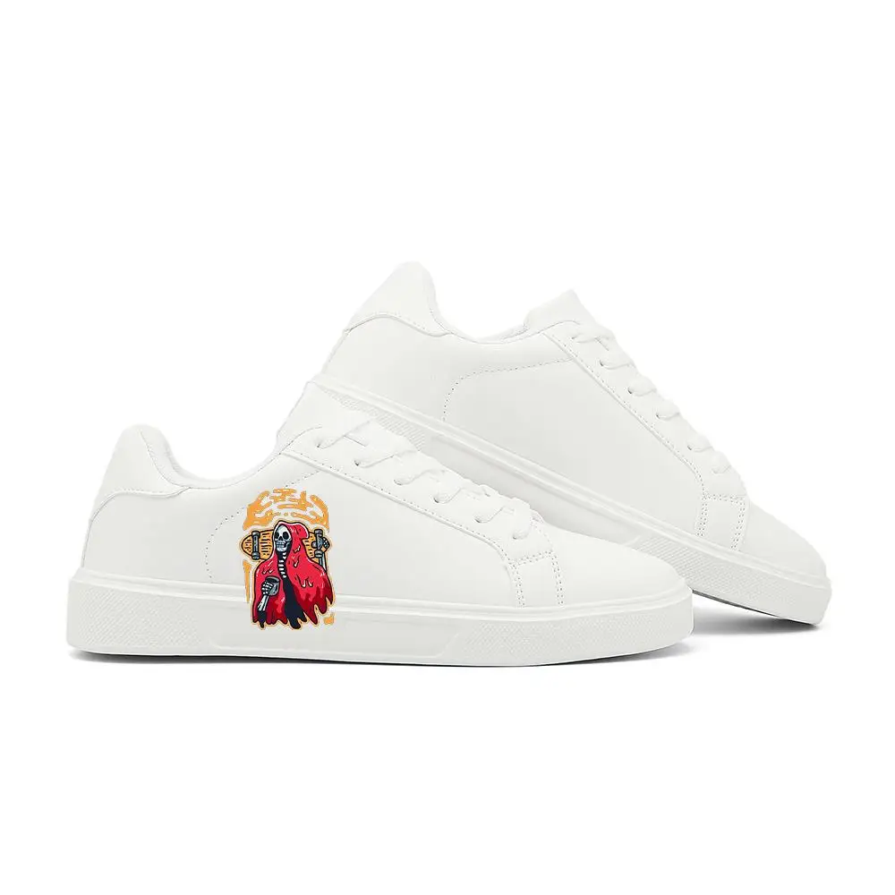 أحذية رياضية بيضاء للرجال: كلاسيكية منخفضة القمة - جزء علوي من الجلد، نعل خارجي مطاطي مقاوم للاهتراء، أحذية كاجوال مطلية بالرش على الجدران باللون الأبيض #4