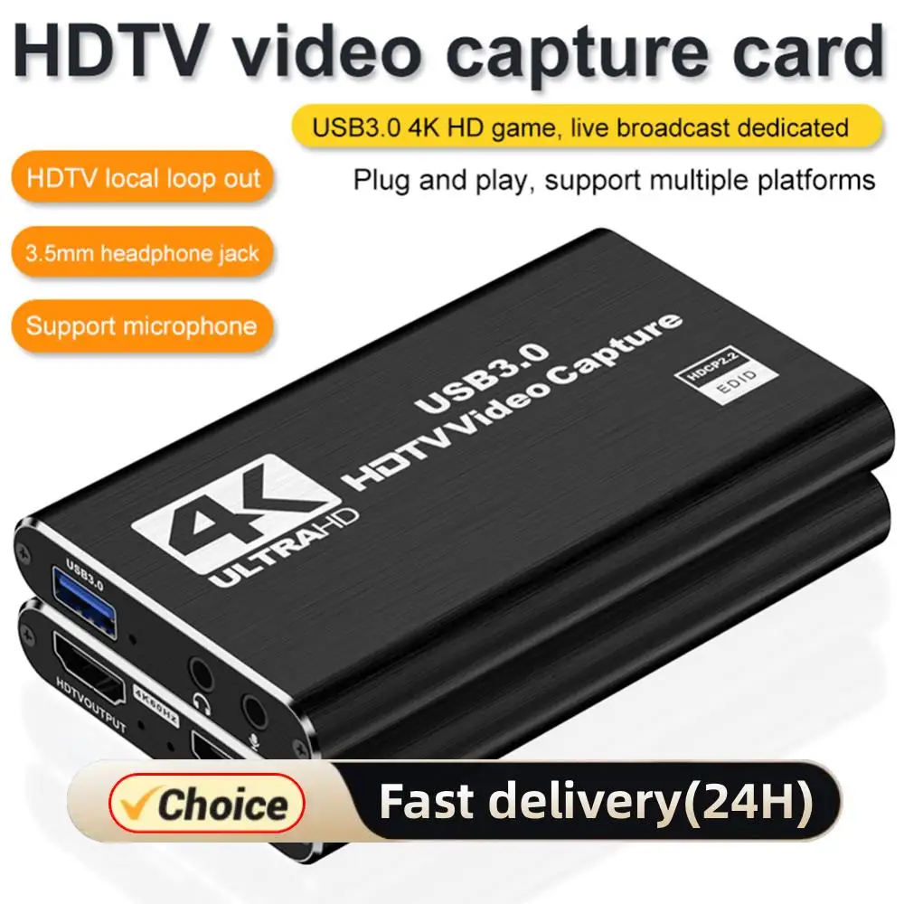 

USB 3.0 4K HDMI-Compatible Capture Card Audio Video Capture Card Video Grabber for Streaming Works for PS4/Camera/PC