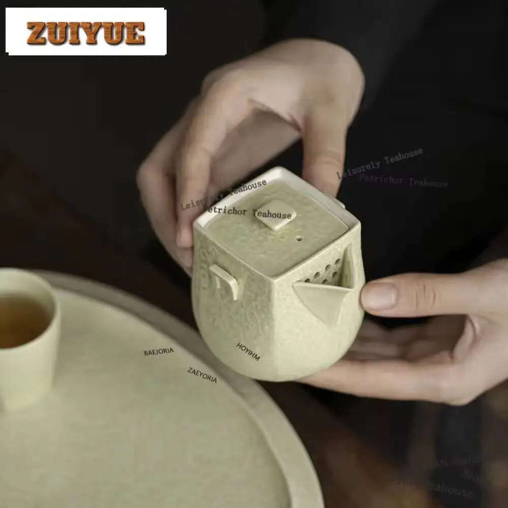 150ml Reed Green Handmade Teapot Household Boutique Square Shaped Hand-grasp Teapot Antique Filter Pot Tea Making Kettle Crafts