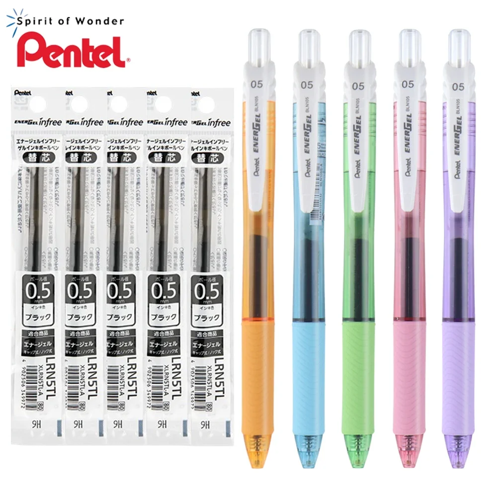 

1+5refill Japan Pentel Gel Pen Energel Quick Drying BLN105 Student for Writing Signature 0.5mm School Acsesores Art Supplies