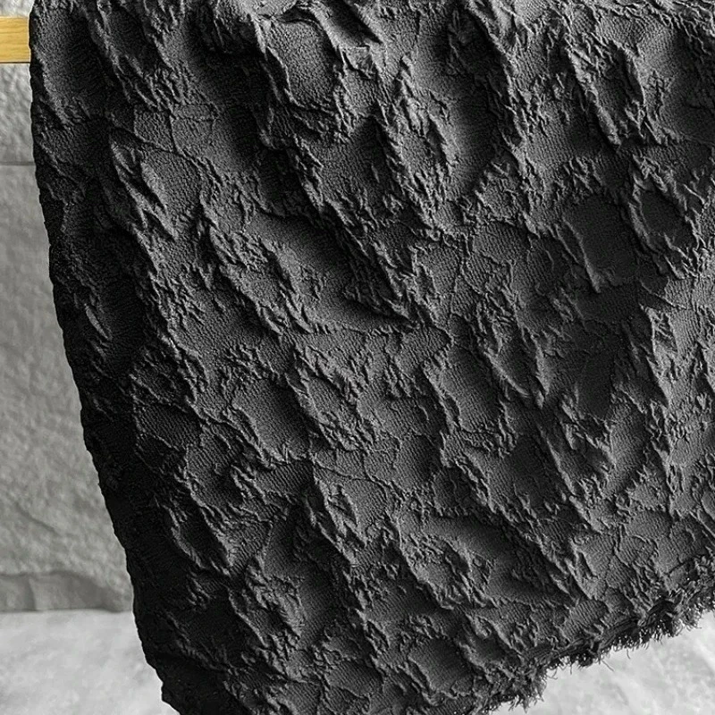 

Black Pleated Fabric for By The Yard Creative Jacket Clothing Jacquard Designer Fabric Polyester Material Cloth Apparel Sewing