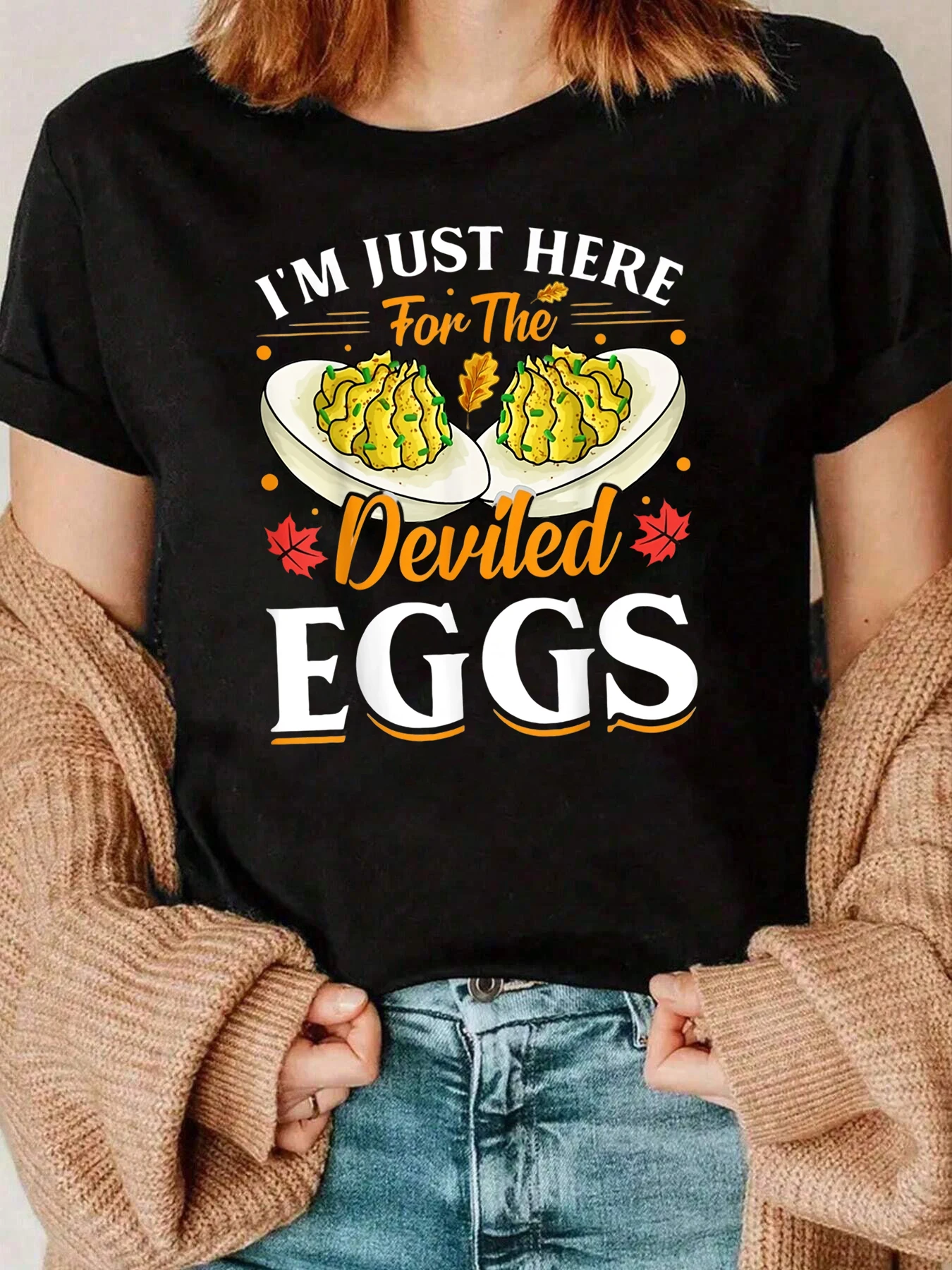 デビルエッグ グラフィック プリント Tシャツ カジュアルウェア 女性用 220g