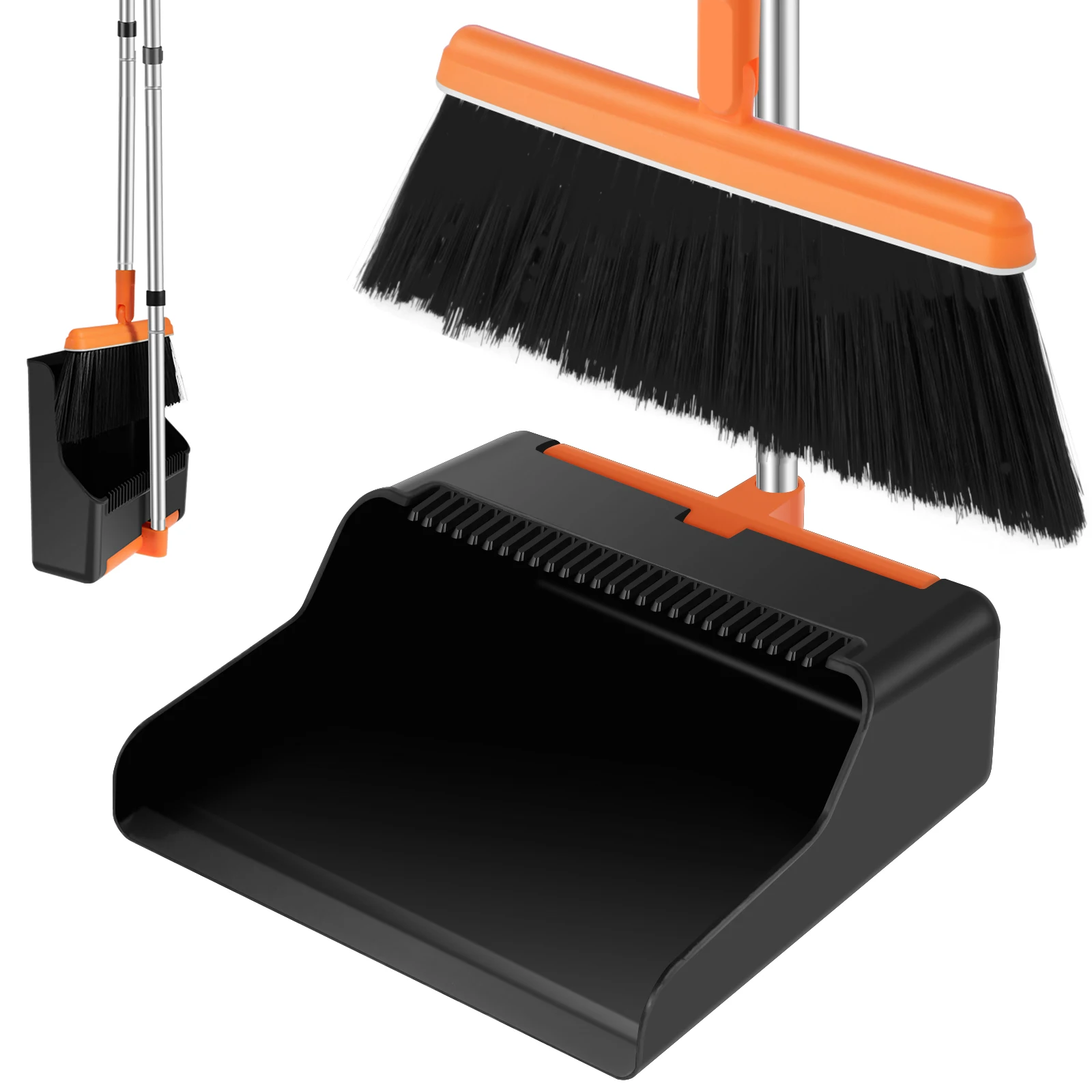 

Broom and Dustpan Set with Adjustable Long Handle Efficient Broom Dustpan Combo with Comb Teeth Portable Sweeper and Dustpan Set