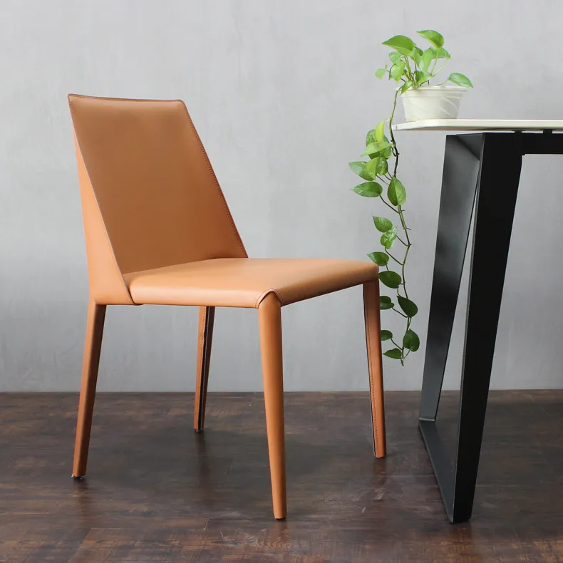 Saddle Chair Hard Leather Light Luxury Restaurant Hotel Reception Chair Armless Backrest Dining Chair Modern