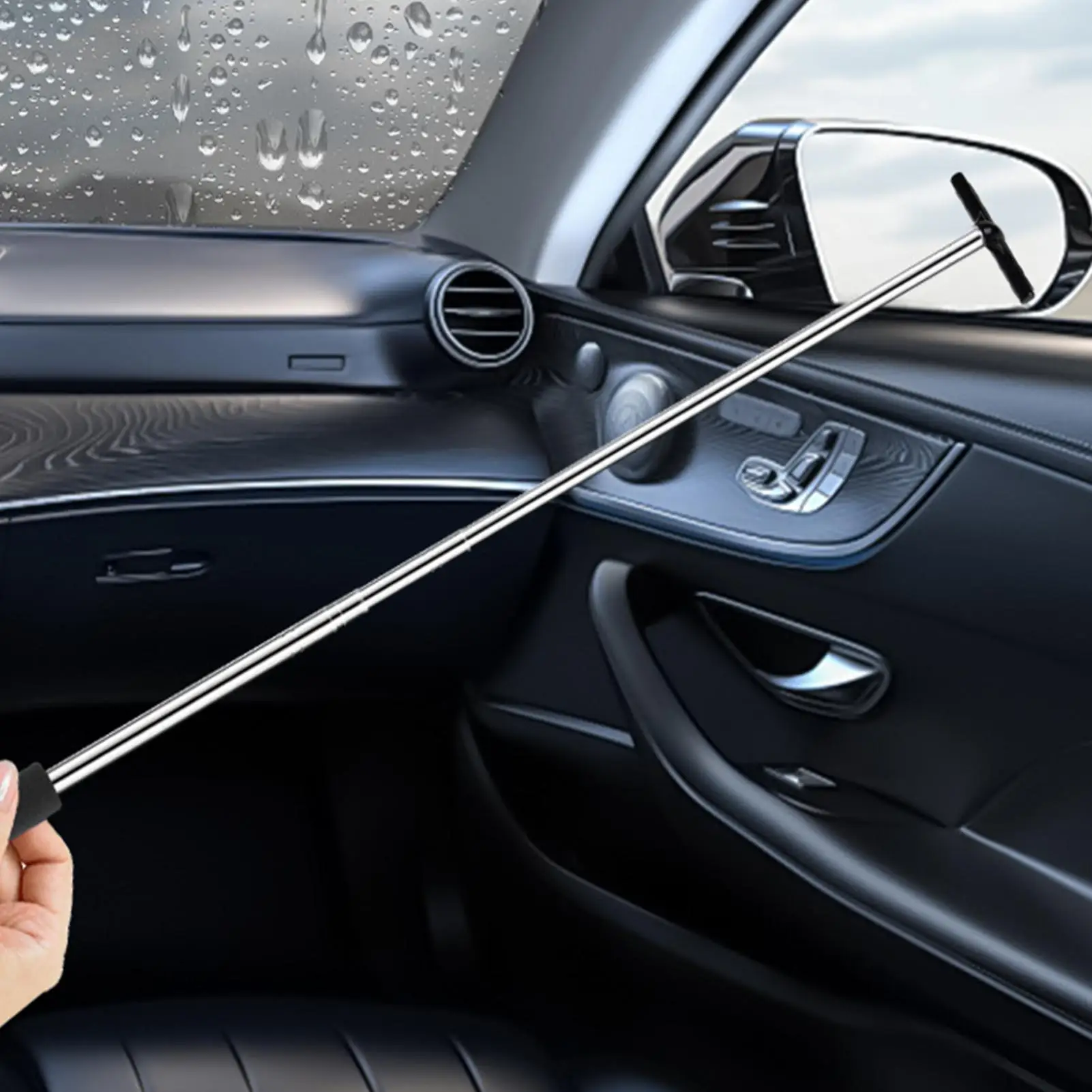 Car Window Cleaner Tool 2 In 1 Extendable Handle Scraper With 4 Pads Car Window Cleaning Tool Wand For Truck SUV RV Sedan