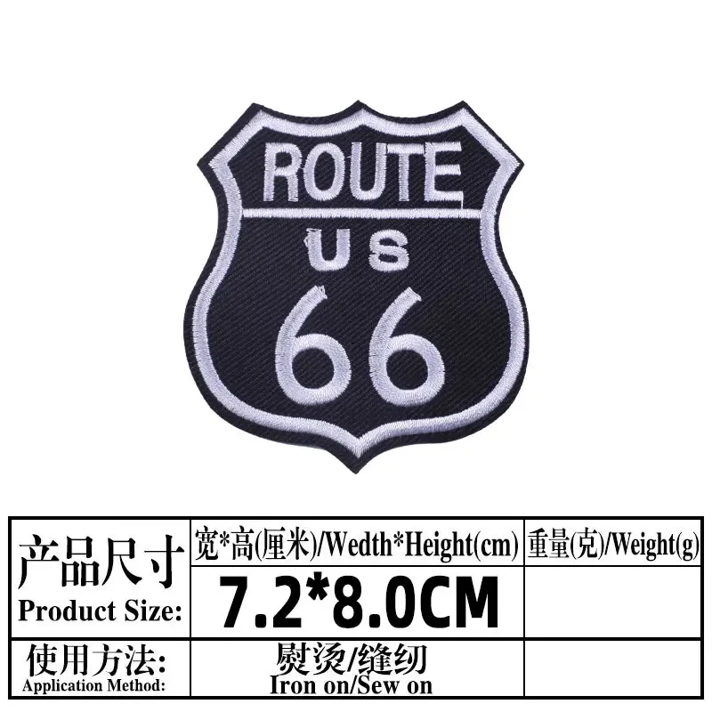 Punk Clothing Thermoadhesive Patches ROUTE 66 Motorcycle Eagle Wings Cross Iron on Embroidered Patch on Clothes Fusible Badges