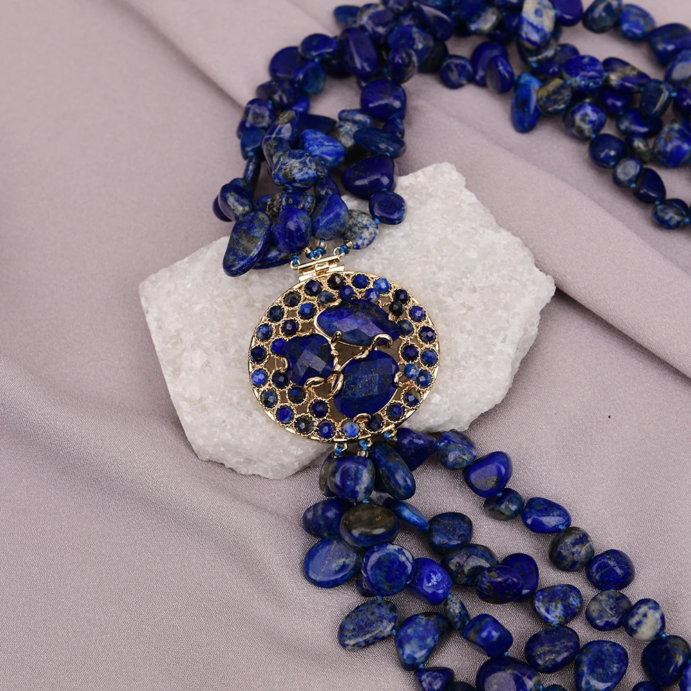 GG 18 ''4 rangées collier Lapis lazuli bleu naturel fermoir Lapis bijoux multi-brins