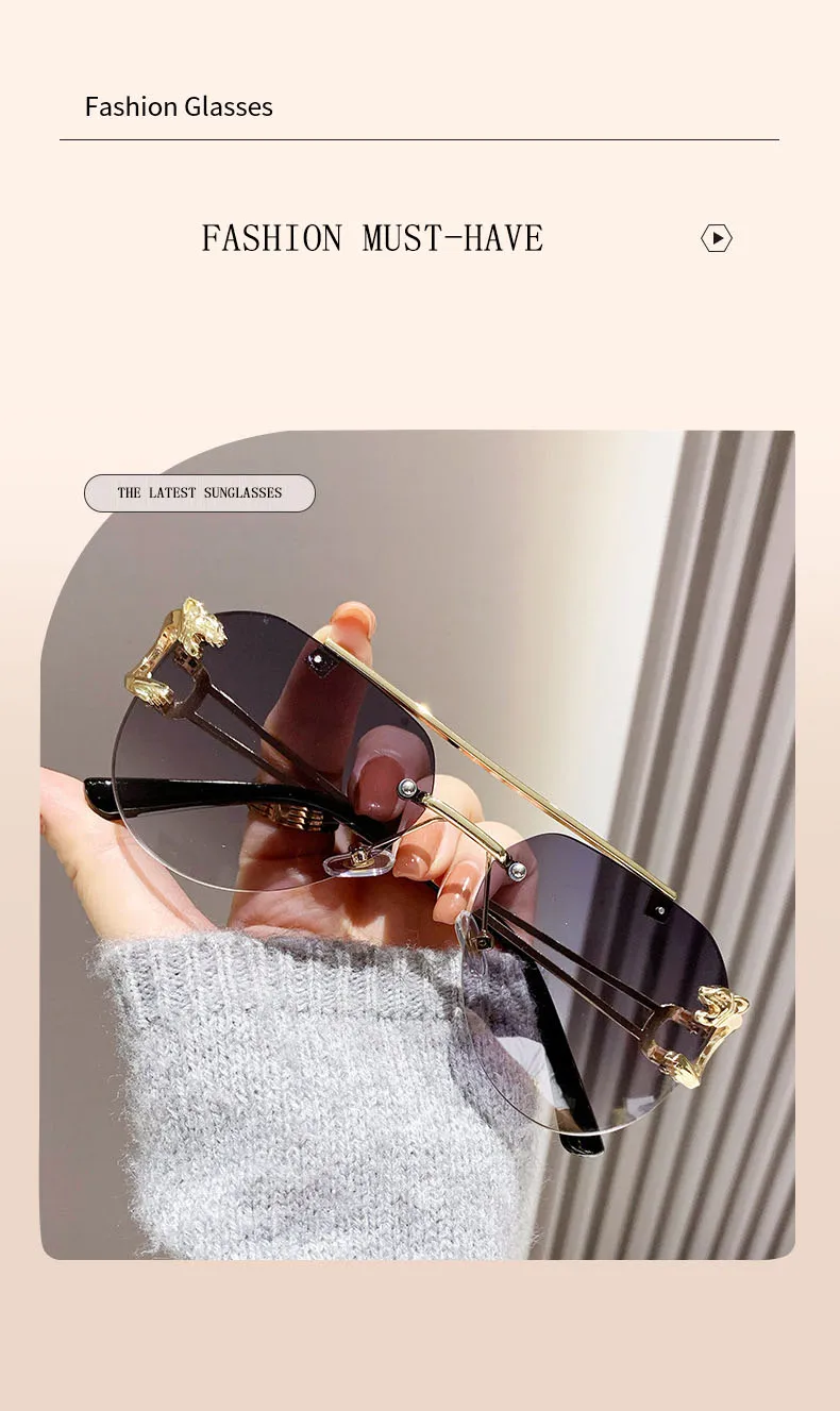 Randlose Designer Sonnenbrille Frauen Trendy Luxe Mode Sonnenbrillen Männer Vintage Gläser Lentes De Sol Mujer Lunette Soleil Femme – Detail 7