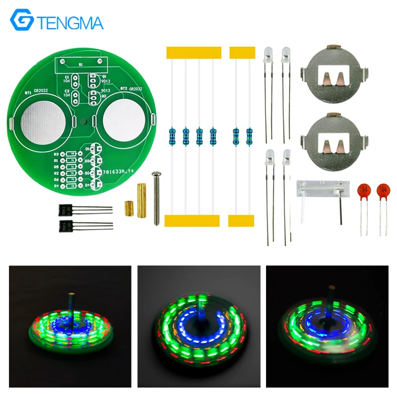 DIY Electronic Kits LED Gyroscope DIY Soldering Kits Flashing Colourful Lights Circuit Board Soldering Practice Fun Loose Parts