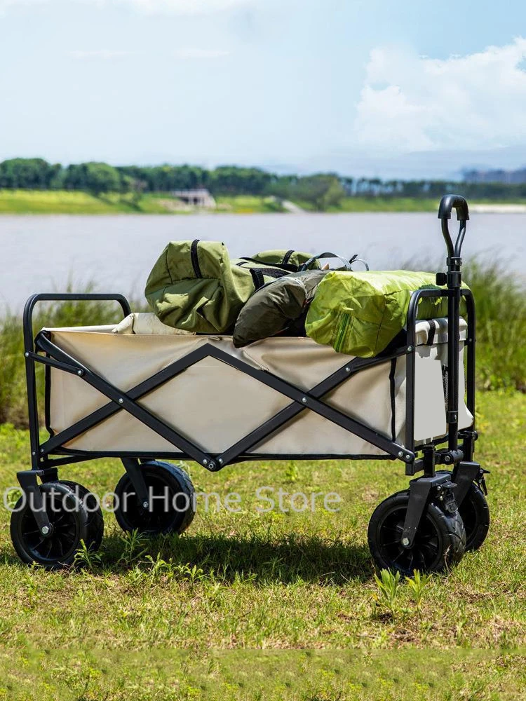 Portable Camping Wagon Folding Large Capacity Trolley Cart Adjustable Beach Garden Handcart Portable Picnic Shopping Cart