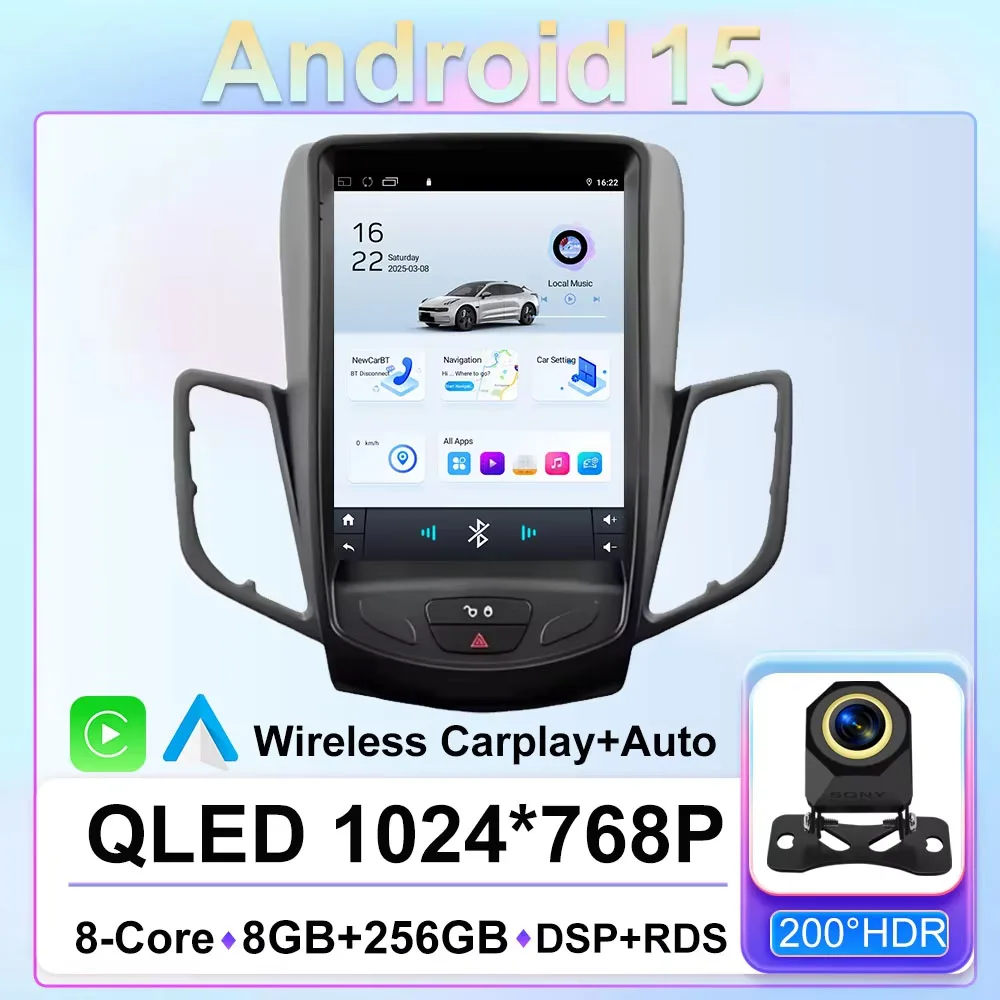 9,7-дюймовый автомобильный радиоприемник Android 15 для Ford Fiesta MK7 2009-2016 автомобильный мультимедийный видеоплеер без 2Din Carplay Auto Stereo DVD 4GWiFi