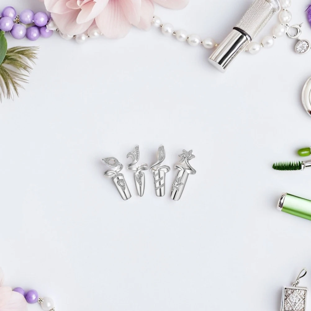 

4pcs Fingernail Rings Women Rhinestone Alloy Nail Decorative Rings Creative Fashion Hand Jewelry Festival Gift Easy Wear No Glue