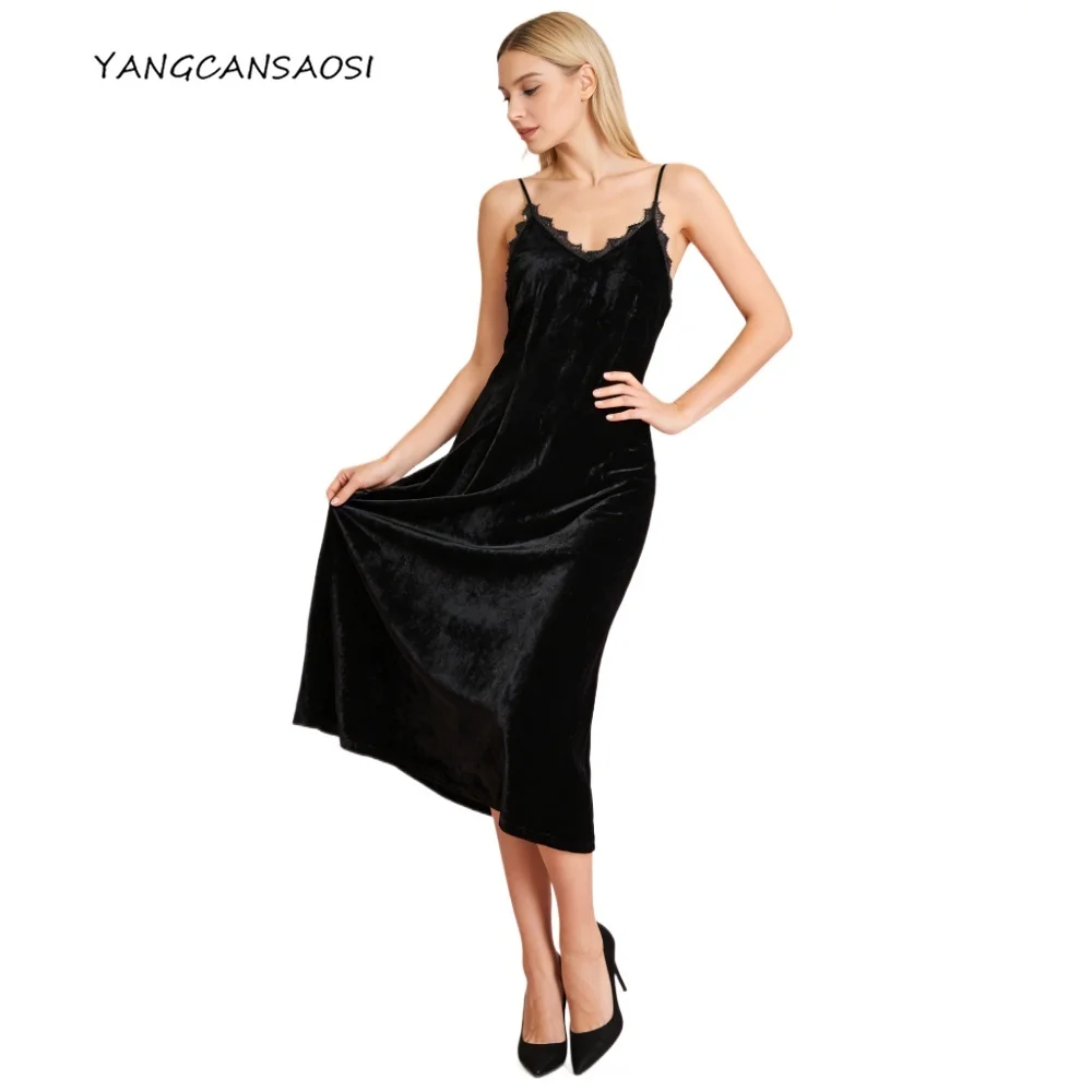 

Одежда из 30% натурального шелка тутового шелка, женское модное черное бархатное платье, платье без рукавов с кружевными краями на подтяжках, новинка весны 2023 г.