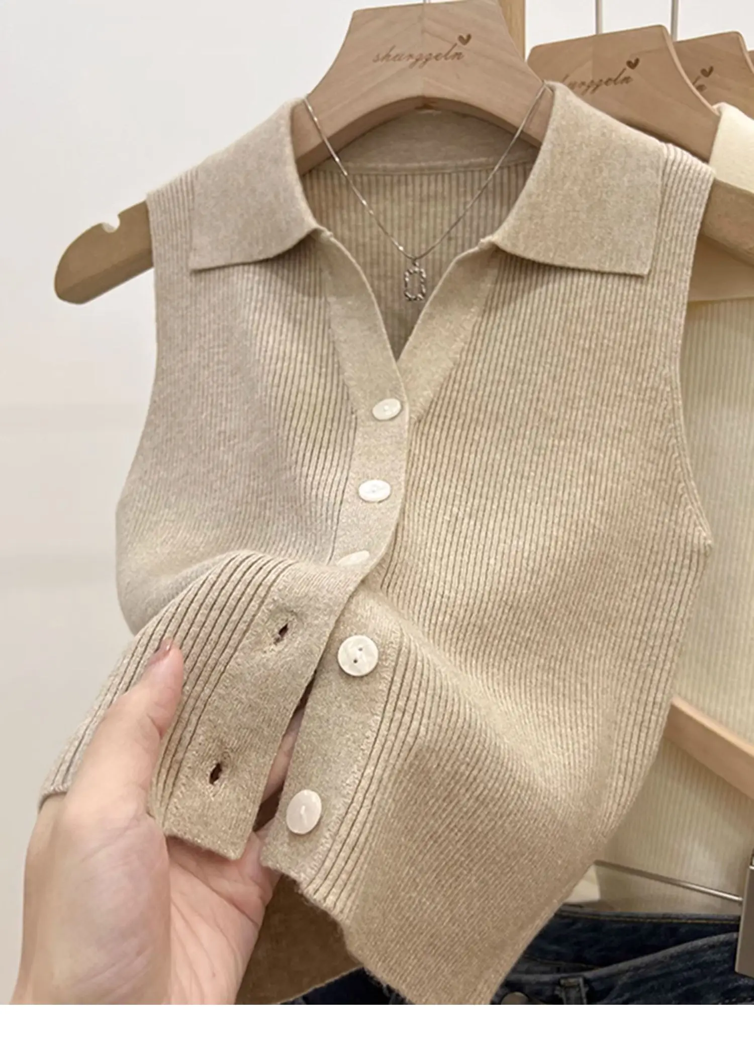 Solid Color Knitted for Women Cardigan Korean Single Breasted Sleeveless Jumper Woman Round Neck All Match Cardigans Outwear
