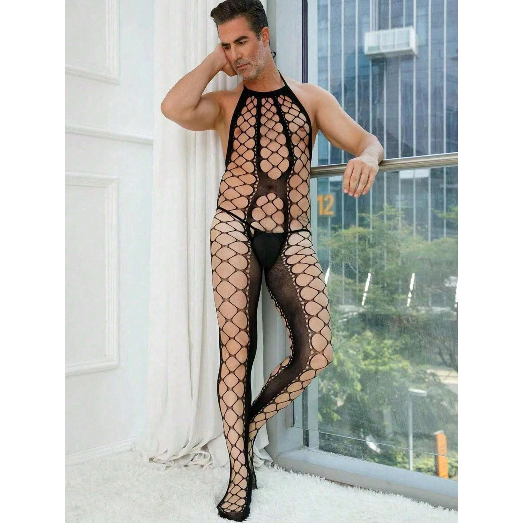 

Sexy Lingerie Crotchless Transparent Fishnet For Man Bodystockings Erotic Open Bra Bodysuit Exotic Costumes Pantyhose Tights