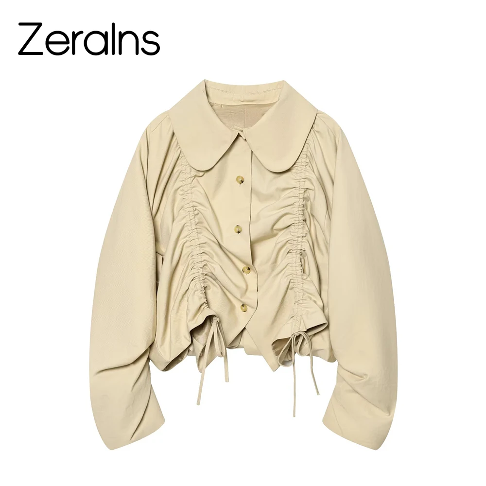 ZERAINS 2026 Neues Top-Shirt mit Kordelzug, vielseitig, V-Ausschnitt, locker geschnitten, kurz- und langärmelig, temperamentvolles Hemd für Frühling und Sommer