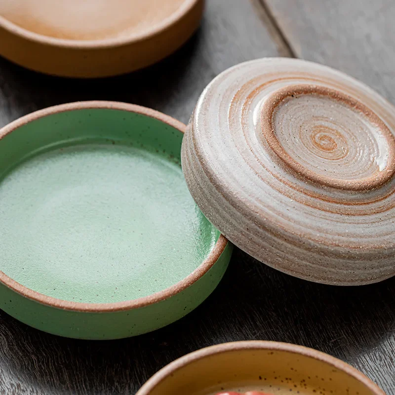 Retro Ceramic Round Sauce Dish Hot Pot Seasoning Dipping Plate Bowl Small Flavor Plates Creative Snack Vinegar Soy Sauce Dishes