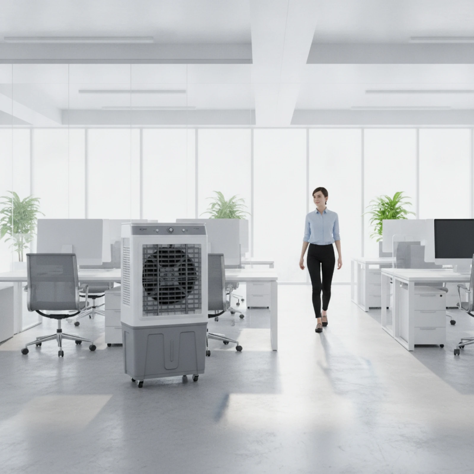 Evaporative Air Cooler with Wheels Wheeled Evaporative Air Cooler Three-Speed Oscillating for Workshop, Factory