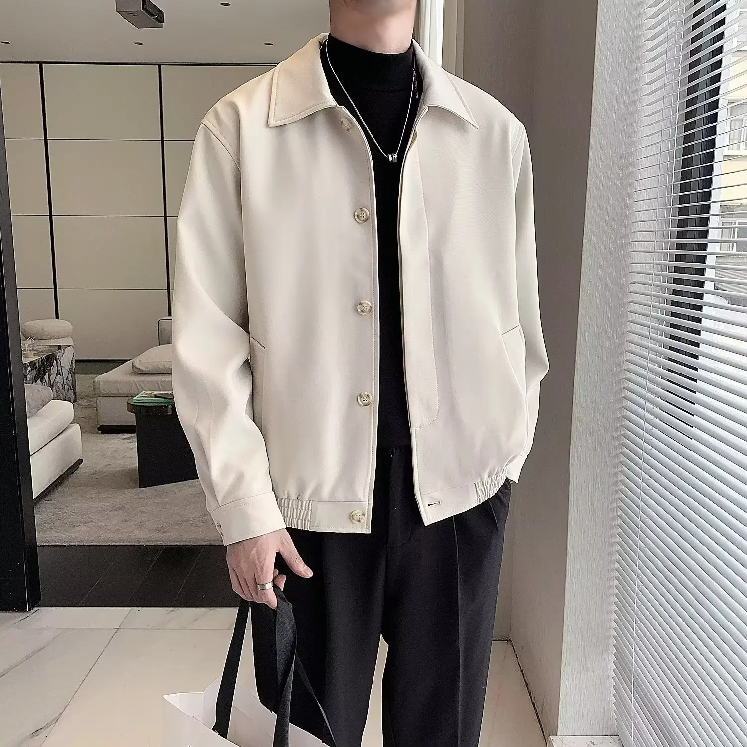 Autumn Jackets Men Lapel Solid Outwear Hong Kong Style Streetwear Handsome Daily Cozy Stylish Single Breasted Leisure Classic