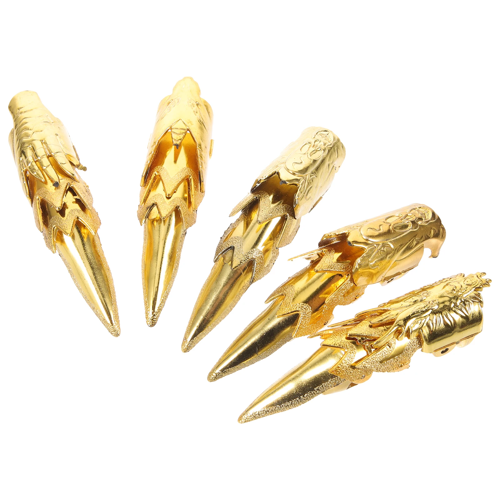 

5pcs Halloween Finger Sleeve Costume Prop Gold Makeup Prank Party Accessories Fake Nail Tips Cosplay Fingertip Claw Ring Nail